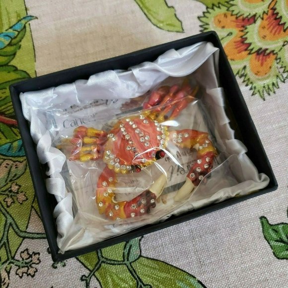 Crab Trinket Box Rhinestone Encrusted Enamel - Picture 8 of 12